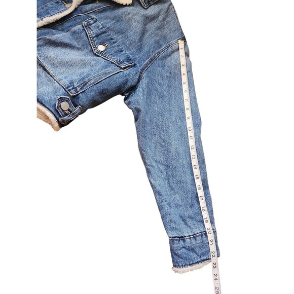 BlankNYC Sherpa Lined Cropped Denim Jacket Womens M Crash Course Boxy Casual - Picture 9 of 10